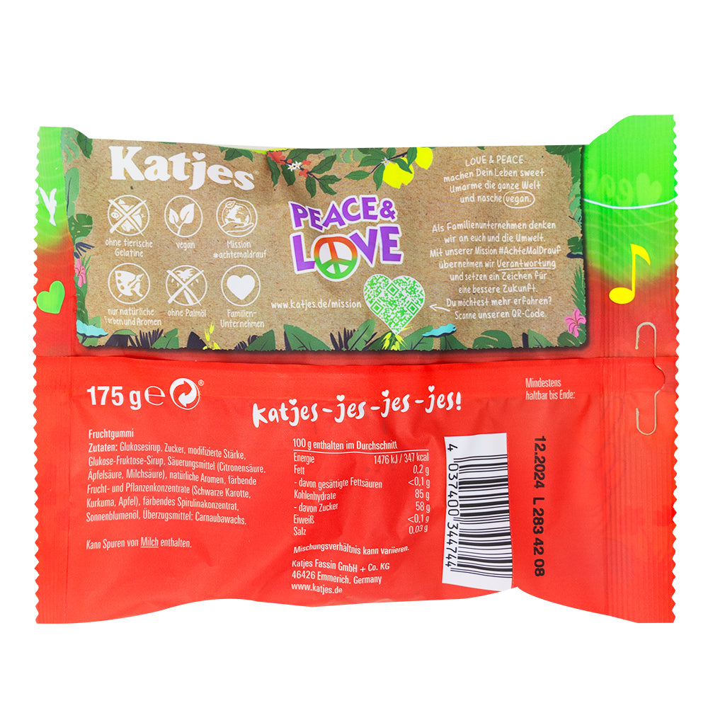 Katjes Peace & Love Candy (Germany) - 175g - Vegan Candy  Nutrition Facts Ingredients
