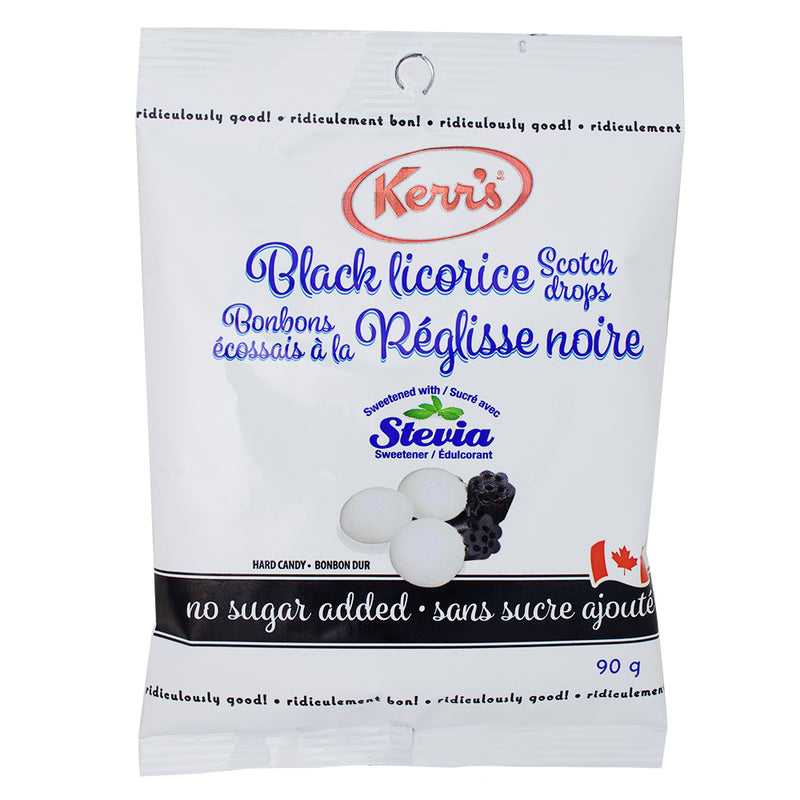 Kerr's Light Black Licorice Scotch Drops No Sugar Added - 90g - Canadian Candy
