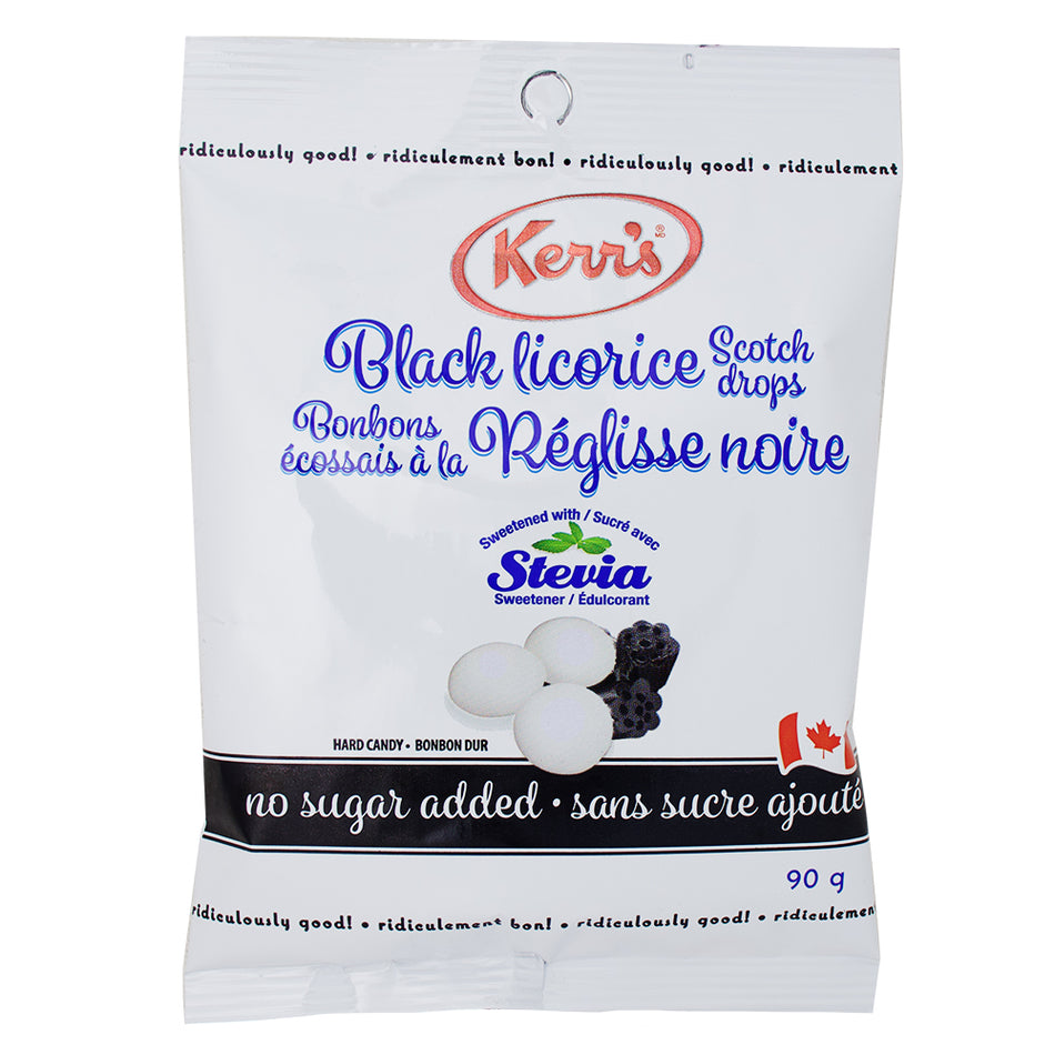 Kerr's Light Black Licorice Scotch Drops No Sugar Added - 90g - Canadian Candy