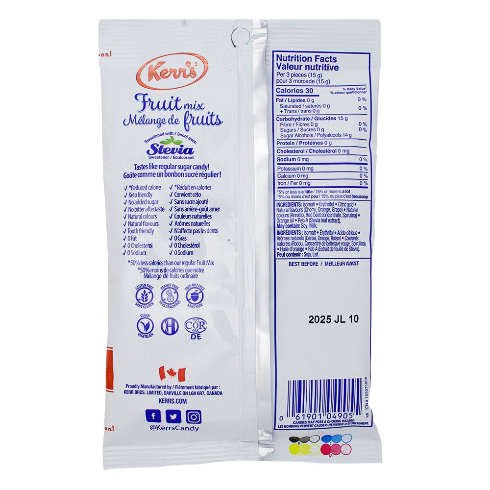 Kerr's Light Fruit Mix No Sugar Added Candies - 90g Nutrition Facts Ingredients - Sugar Free Candy