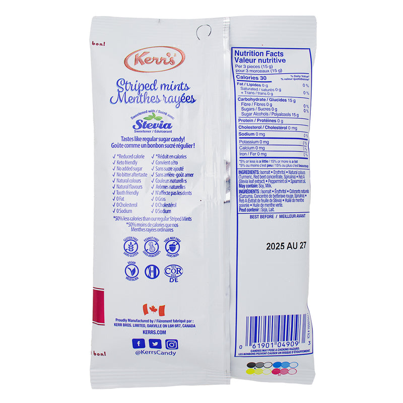 Kerr's Light Striped Mints No Sugar Added Candies - 90g Nutrition Facts Ingredients-Mints-Stevia candy
