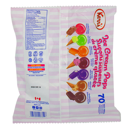 Kerr's Ice Cream Pops - 475g  Nutrition Facts Ingredients - Lollipops