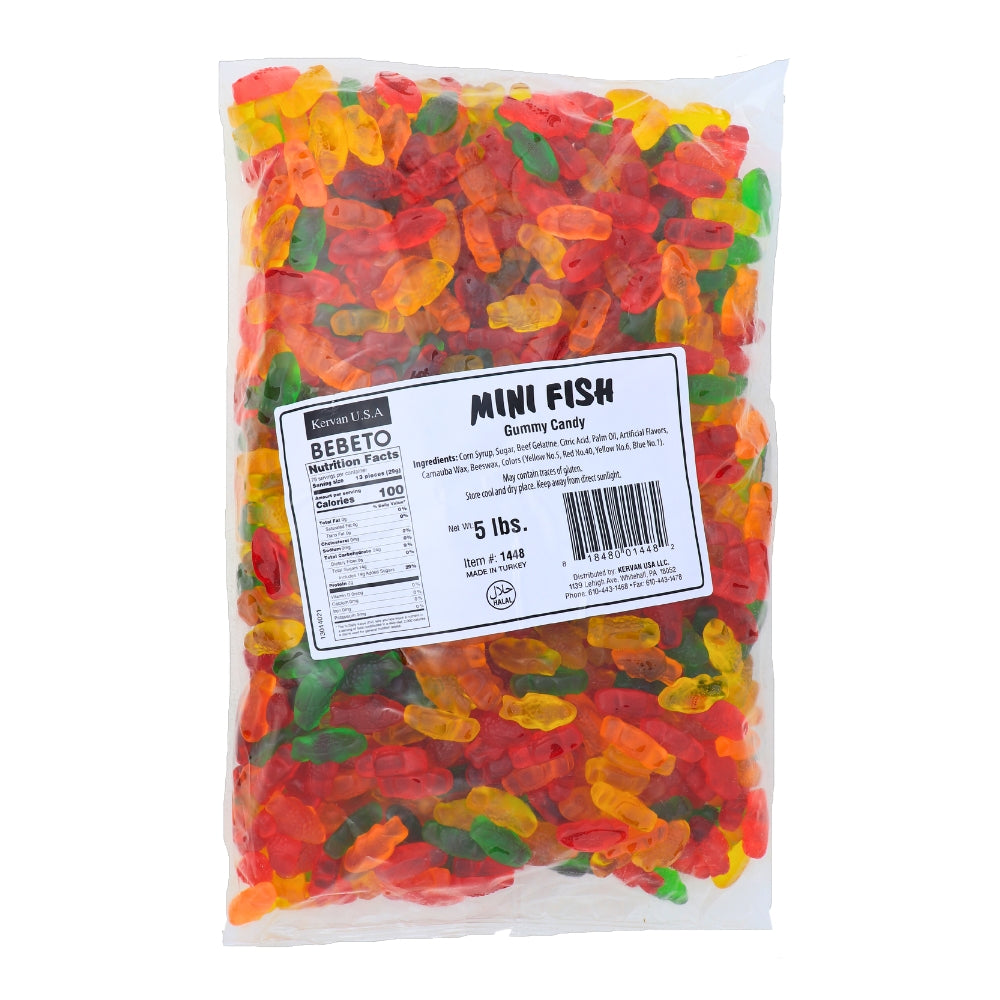 Kervan Mini Fish - 5lbs Nutrition Facts Ingredients-Bulk Candy-Gummies-Red Candy 