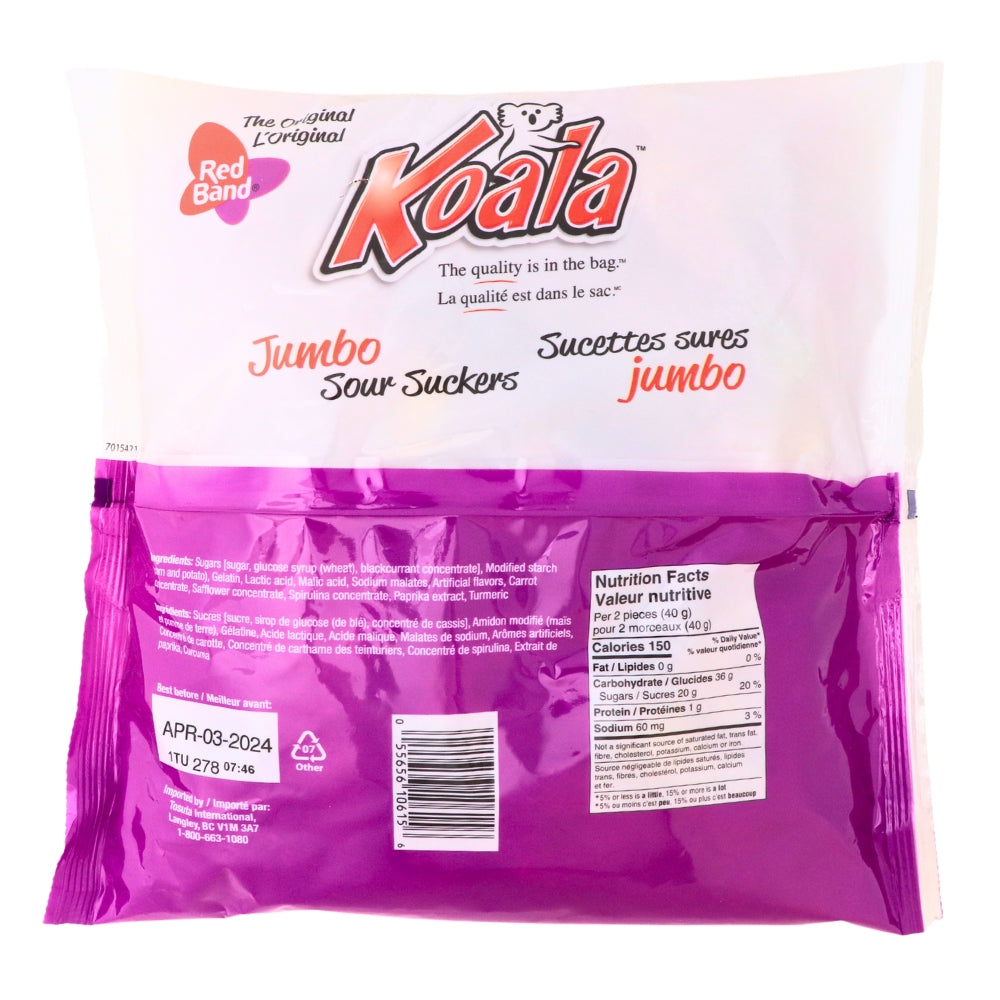 Koala Jumbo Sour Suckers Candies-1 kg Nutrition Facts Ingredients, sour keys, sour keys candy, sour gummies