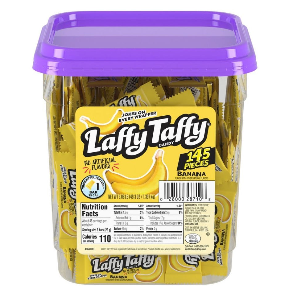 Laffy Taffy Banana Candy - 145 Count Tub - Wonka Candy