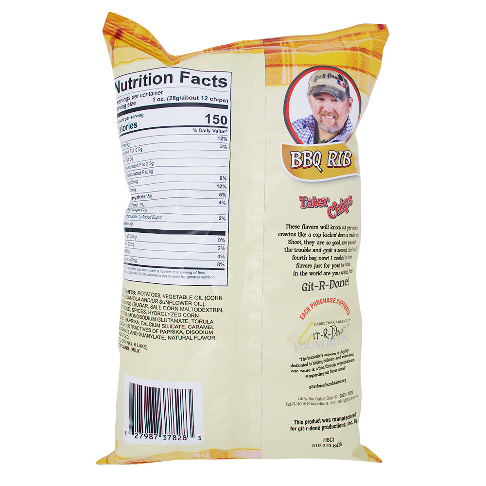 Larry The Cable Guy Tater Chips BBQ Rib - 3.5oz Nutrition Facts Ingredients-Larry The Cable Guy-BBQ Chips