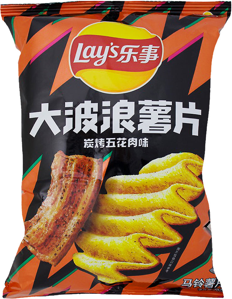 Lay's Wavy Charcoal Grilled Pork Belly (China) - 70g-Chinese Snacks-Wavy Chips-Smoked Pork Belly