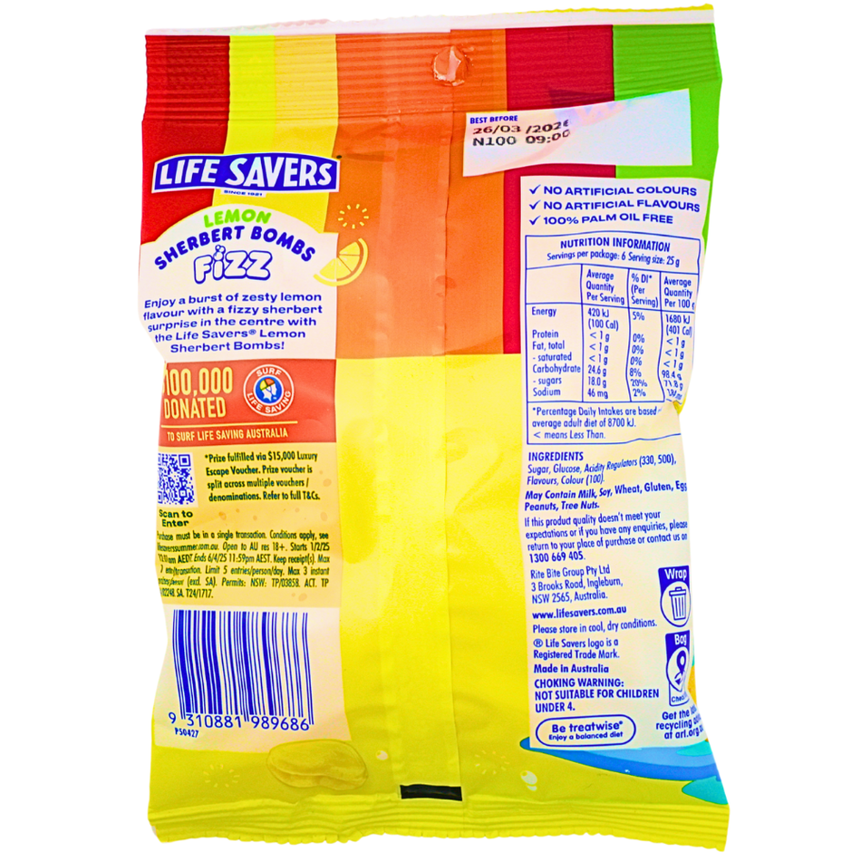 Lifesavers Lemon Sherbert Bombs Fizz (Aus) - 150g