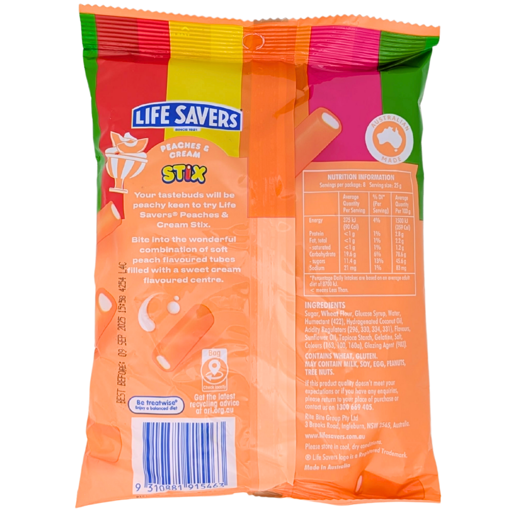 Lifesavers Peaches and Cream Stix (Australia) - 200g
