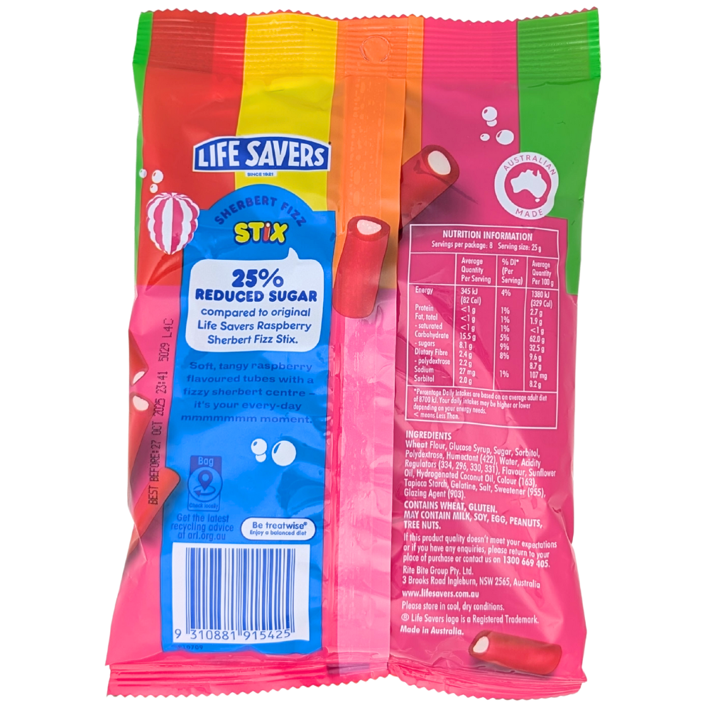 Australian Candy Raspberry Cream Lifesavers Raspberries Sherbert Fizz (Australia) | Candy Funhouse US