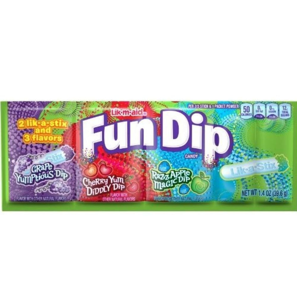 Fun Dip Candy - Grape Cherry RazzApple - 1.4oz-Fun dip-Fun dip sticks-Sugar candy