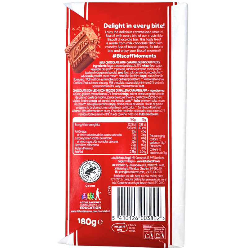 Lotus Biscoff Milk Chocolate Bar (UK) - 180g