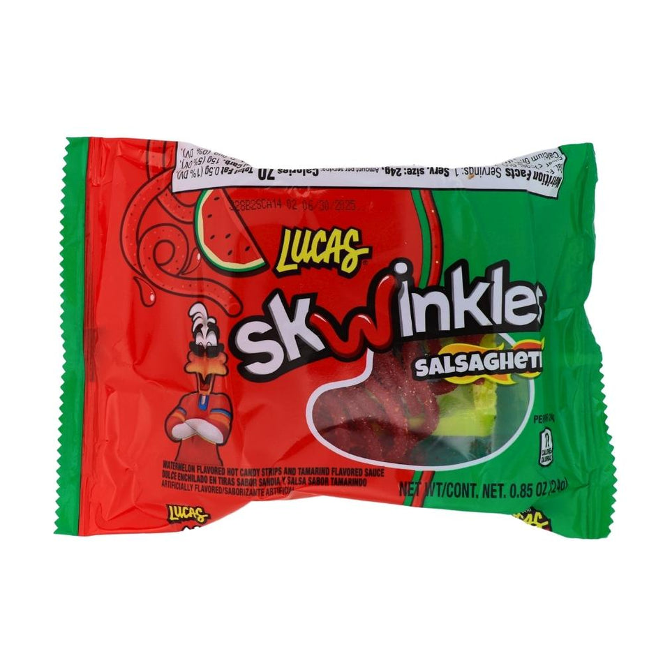 Lucas Skwinkles Salsagheti Watermelon with Gusano - 24g-Mexican Candy-Gummy Worms-Watermelon Sugar 
