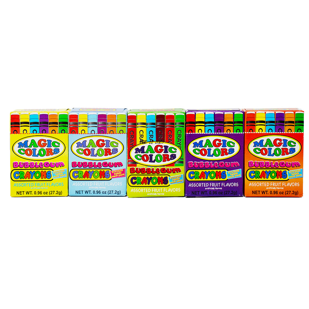 Magic Colors Assorted Fruit Flavored Bubble Gum Crayons Packs: 24-Piece Box