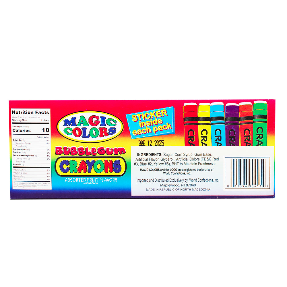 Magic Colors Assorted Fruit Flavored Bubble Gum Crayons Packs: 24-Piece Box