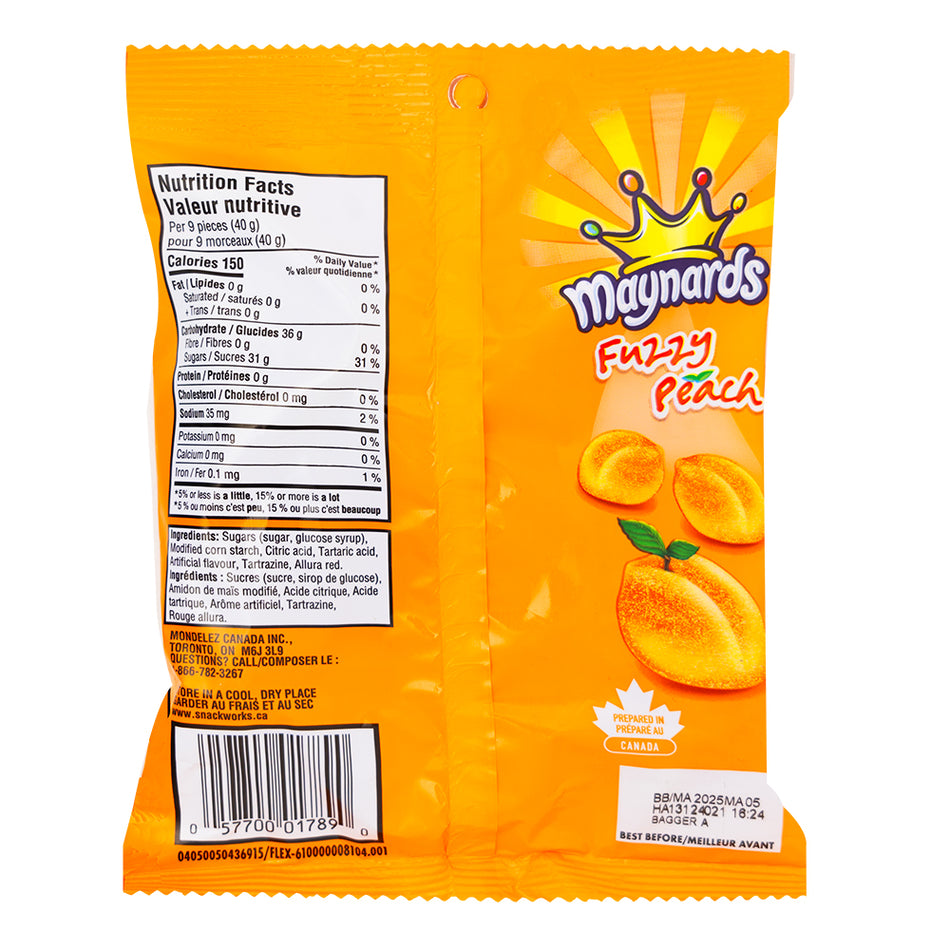 Maynards Fuzzy Peach Candy - 154g  Nutrition Facts Ingredients
