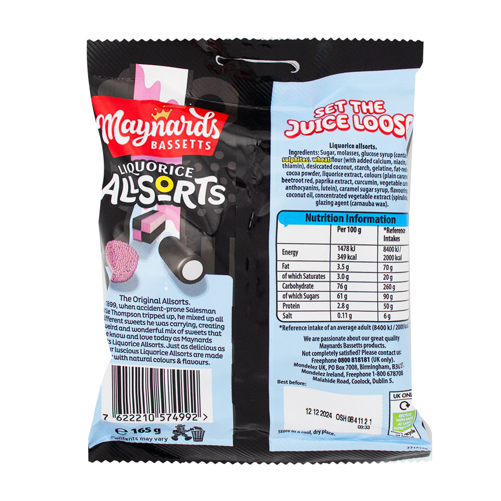 Maynards Bassetts Liquorice Allsorts UK - 165g  Nutrition Facts Ingredients