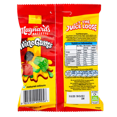 Maynards Bassetts Wine Gums UK - 130g   Nutrition Facts Ingredients