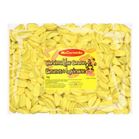 McCormicks Marshmallow Bananas Candy-1 kg Nutrition Facts Ingredients, banana candy, yellow candy, marshmallow candy, gummy candy, gummies, canadian candy