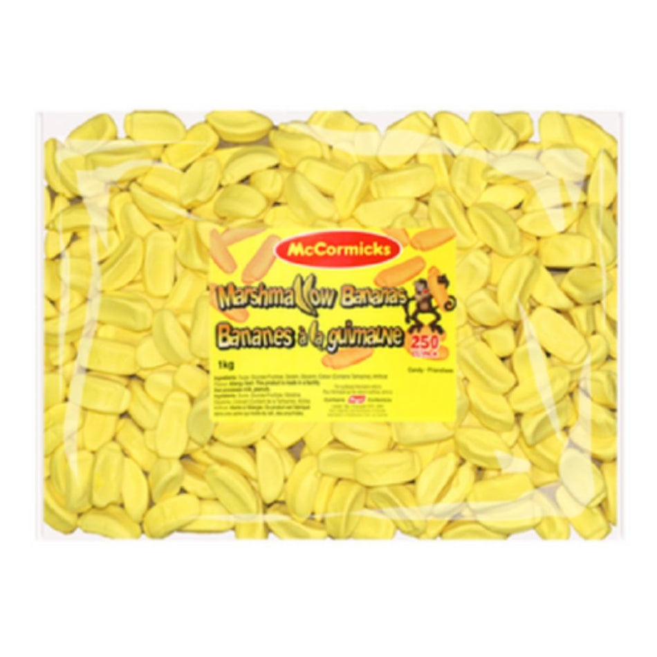 McCormicks Marshmallow Bananas Candy-1 kg Nutrition Facts Ingredients, banana candy, yellow candy, marshmallow candy, gummy candy, gummies, canadian candy