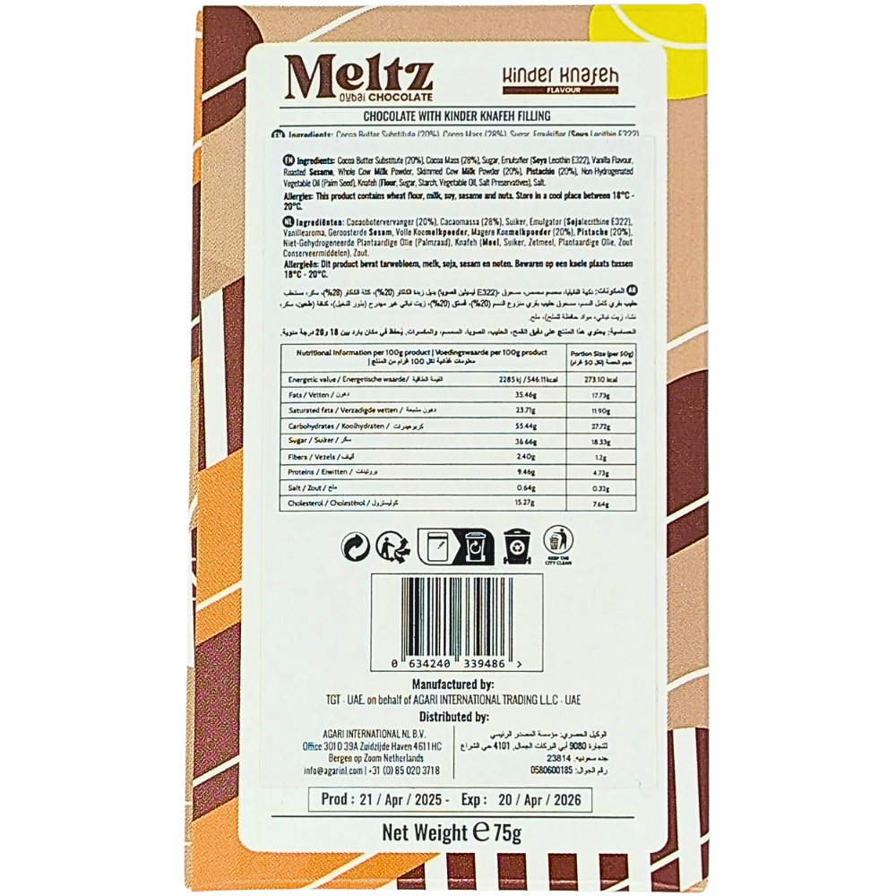Meltz Dubai Chocolate Kinder Knafeh - 75g