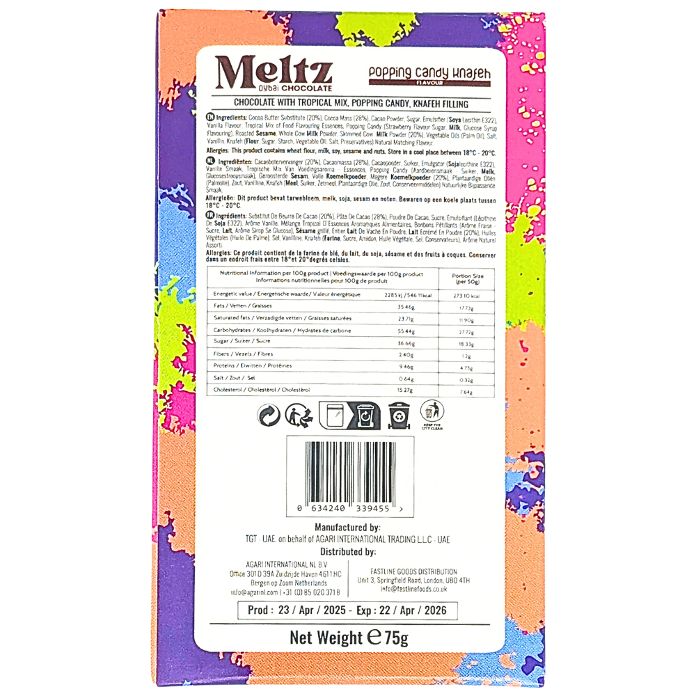 Meltz Dubai Chocolate Popping Candy Knafeh - 75g