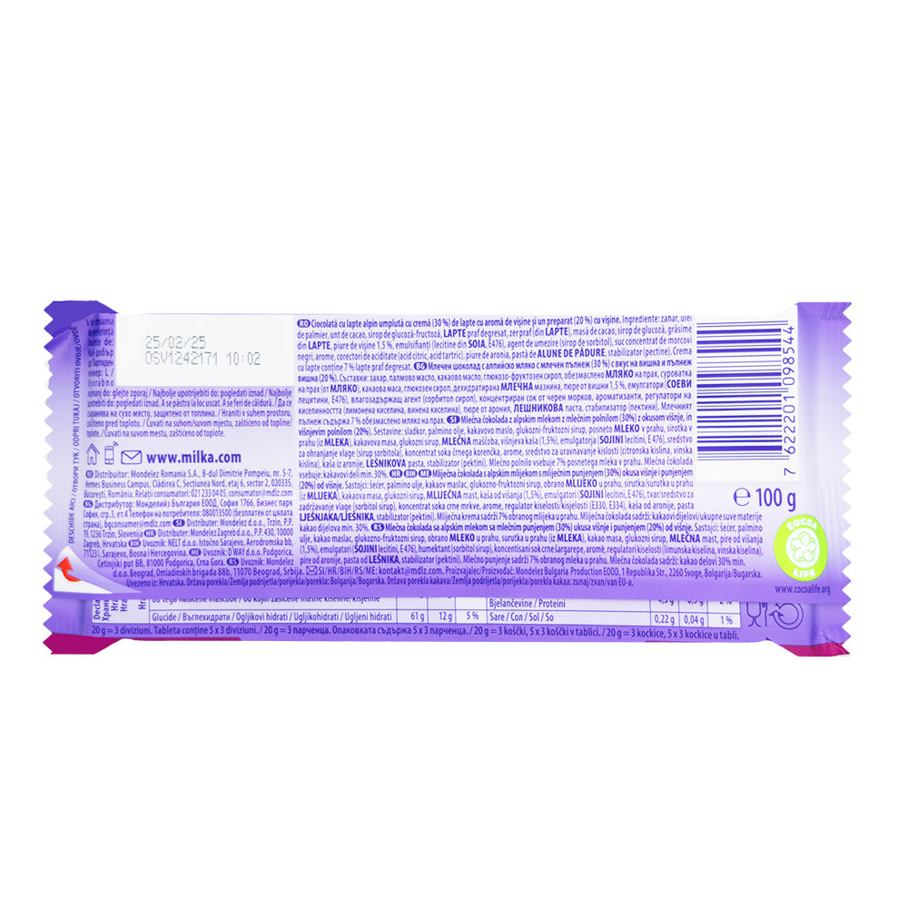 Milka Cherry Creme Chocolate Bar  Nutrition Facts Ingredients
