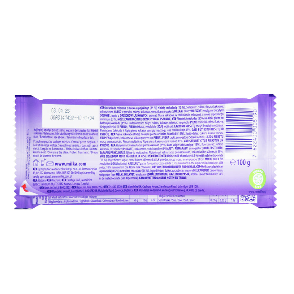 Milka Happy Cow Chocolate Bar - 100g  Nutrition Facts Ingredients
