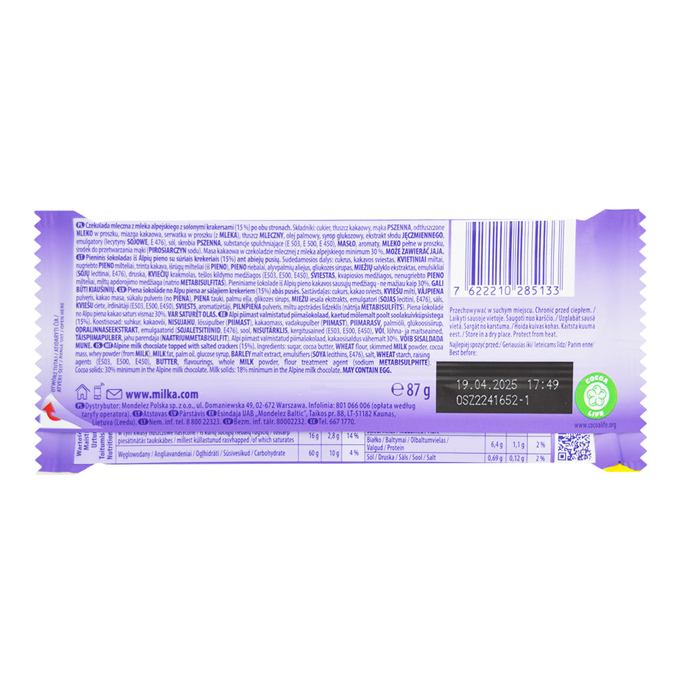 Milka Tuc Chocolate Bars  Nutrition Facts Ingredients
