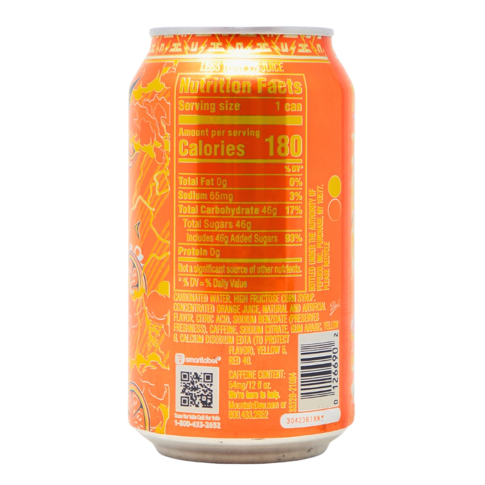 Mountain Dew Livewire ORange - 355mL Nutrition Facts Ingredients-Mountain Dew Flavors-Orange Soda-Old Fashioned Candy