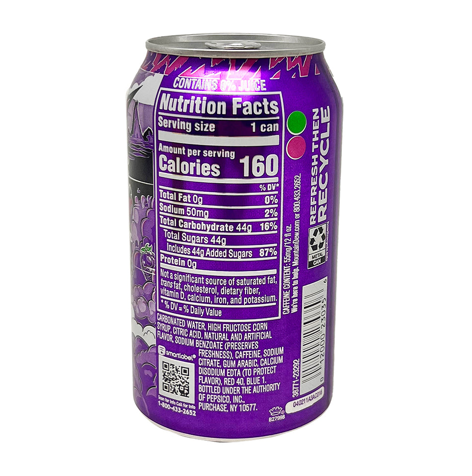 Mountain Dew Purple Thunder Soda - 355mL  Nutrition Facts Ingredients