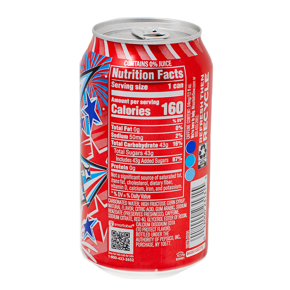 Mountain Dew Star Spangled Splash Soda  - 355mL  Nutrition Facts Ingredients