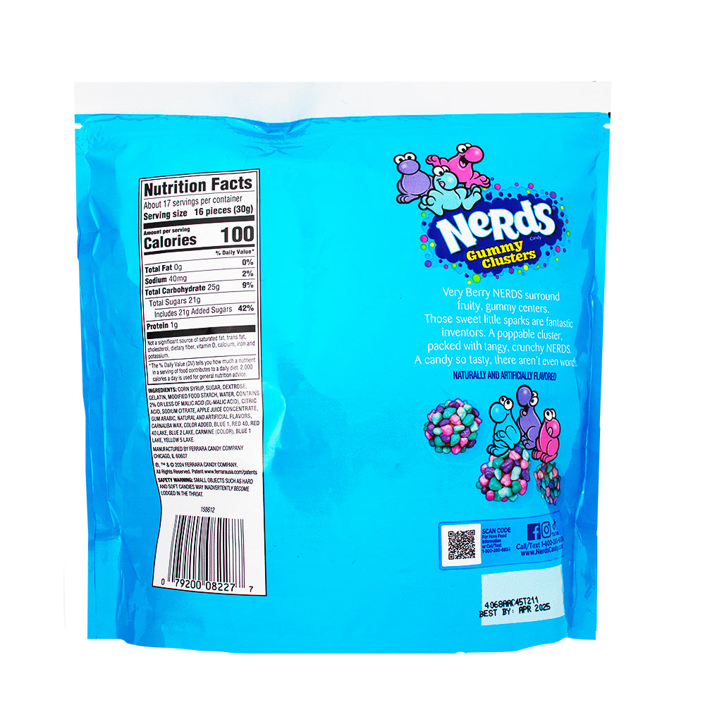 Nerds Gummy Clusters Very Berry Family Size - 18.5oz   Nutrition Facts Ingredients