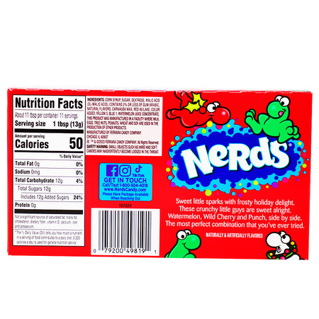 Christmas Nerds Candy Frosty Theater Box - 5oz Nutrition Facts Ingredients