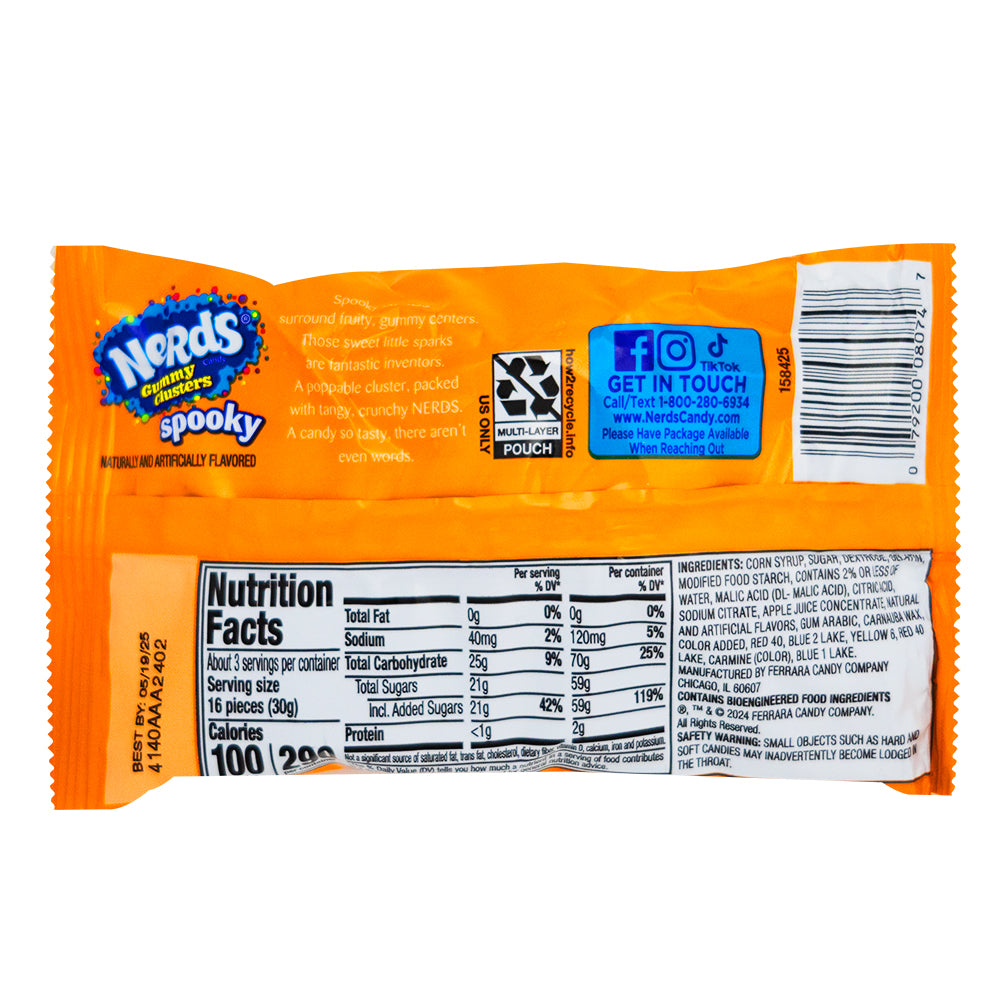 Nerds Spooky Clusters - 3oz  Nutrition Facts Ingredients