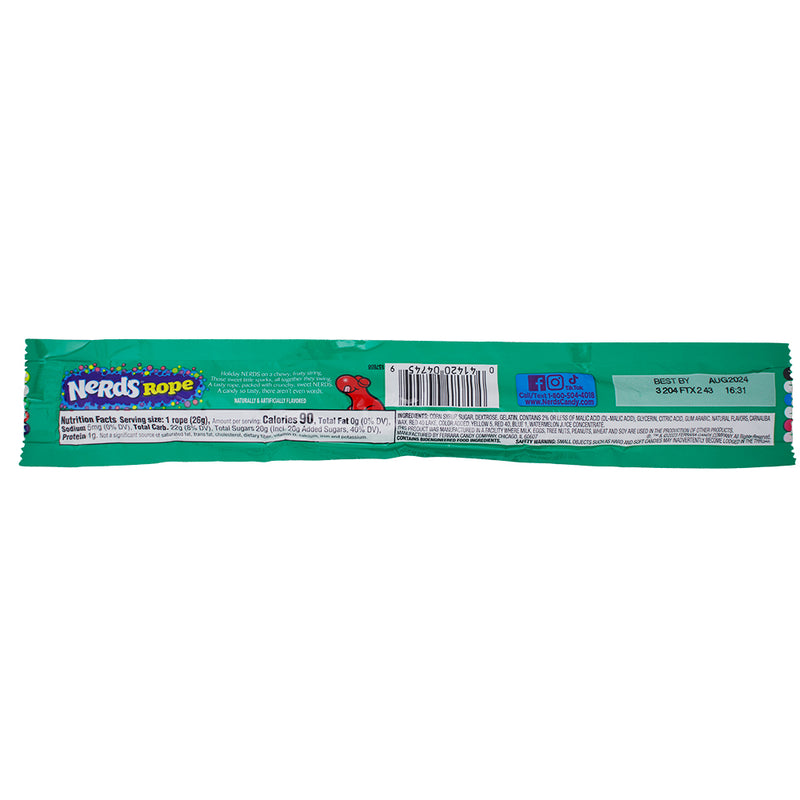 Nerds Rope - Holiday - Christmas Candy - .92oz Nutrition Facts Ingredients