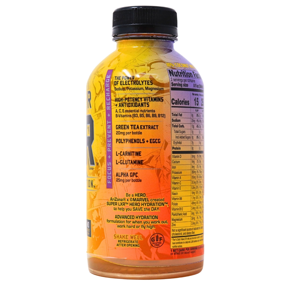 Arizona Marvel Super LXR Hero Hydration Peach Mango - 16oz Nutrition Facts Ingredients