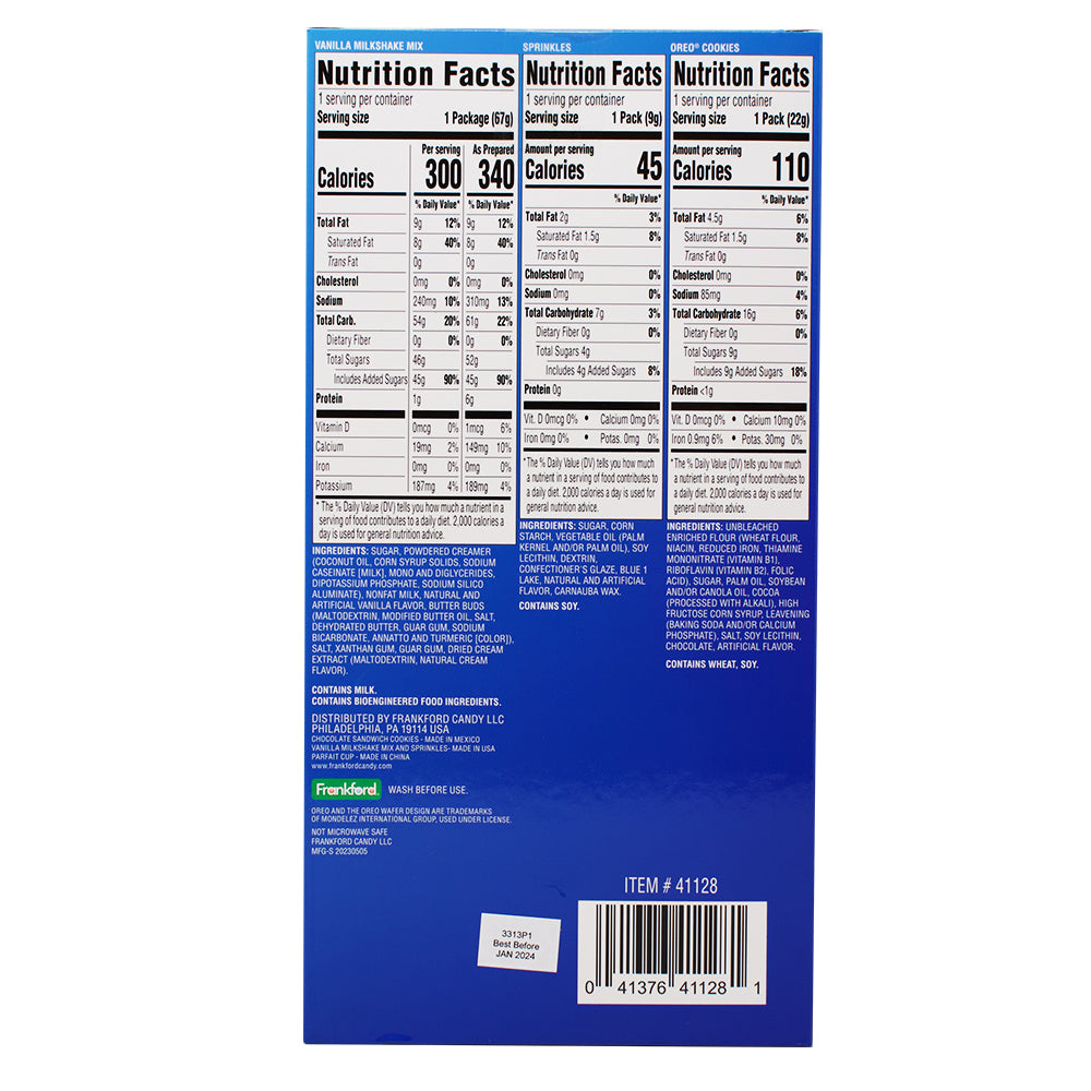 Oreo Milkshake Gift Set - 3.46oz Nutrition Facts Ingredients