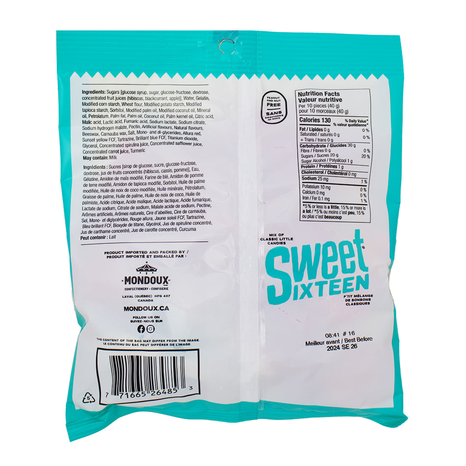 Sweet Sixteen Orignal - 185g Nutrition Facts Ingredients-Sour Candy-Gummies-Gummy Worms-Mixed Candy Bags
