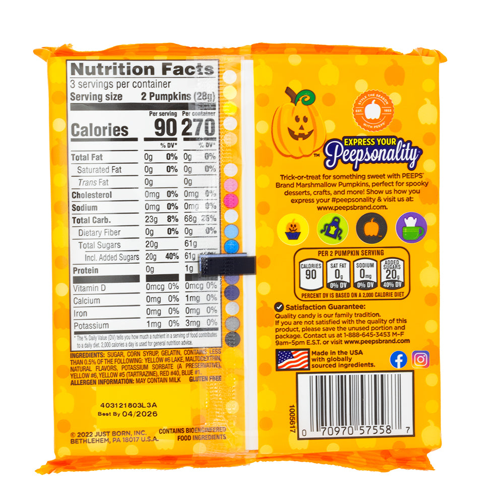 Peeps Marshmallow Pumpkins - 3oz  Nutrition Facts Ingredients
