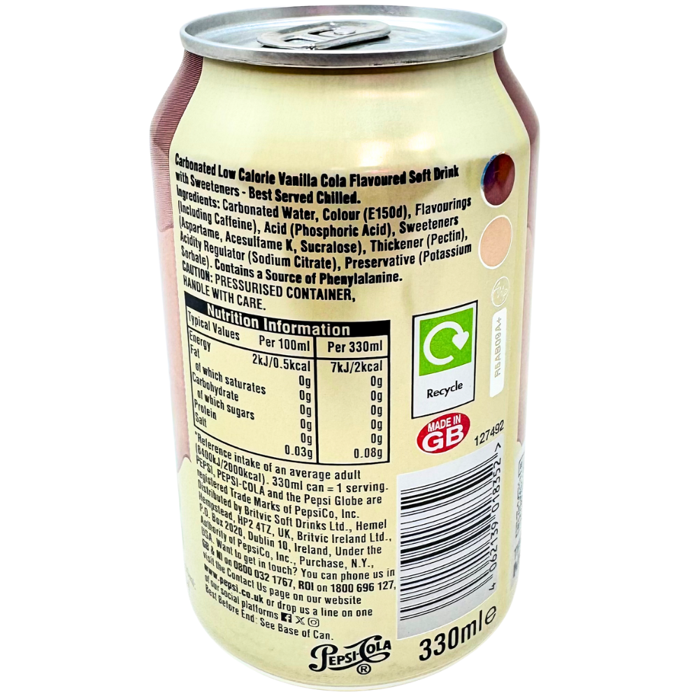 Pepsi Cream Soda Zero Sugar (UK) - 330mL