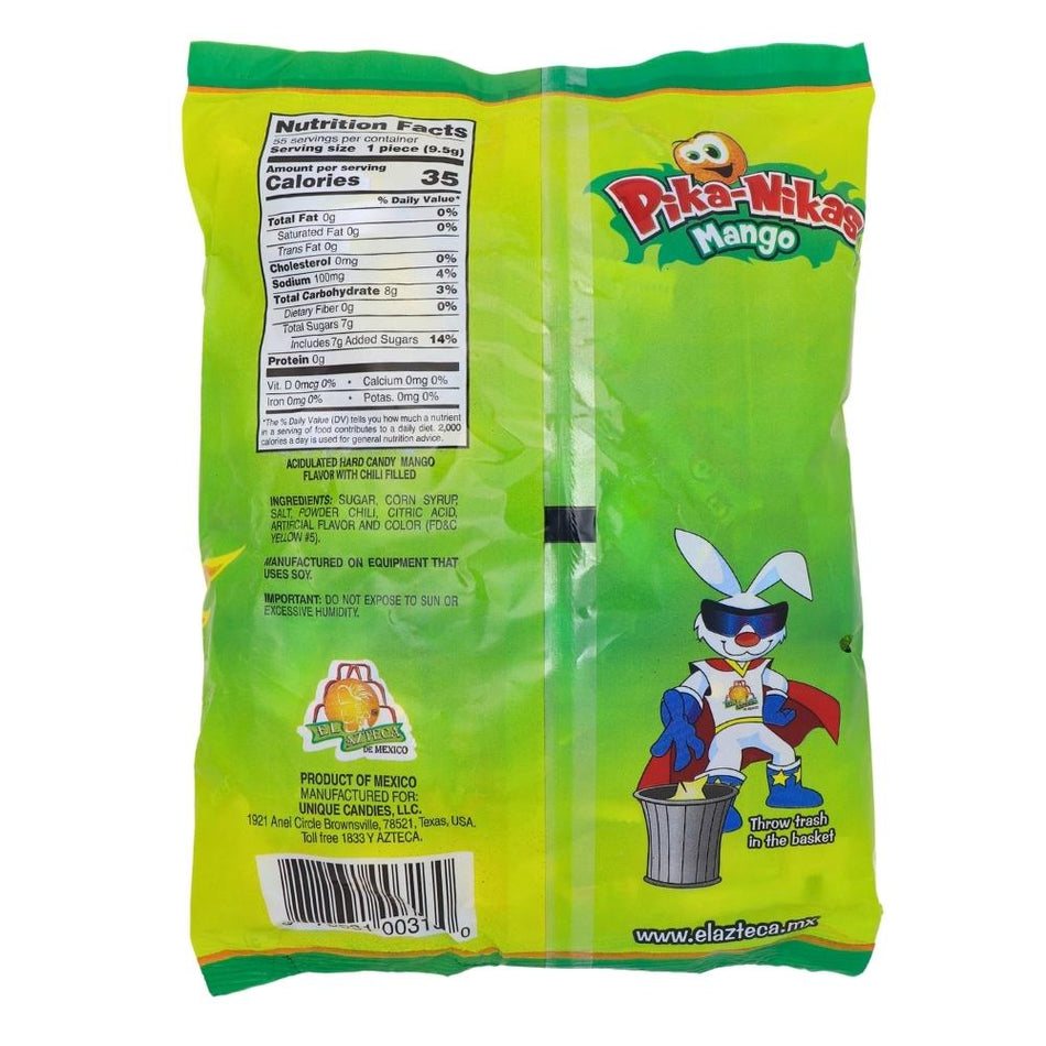 Pika-Nikas Mango 55ct Nutrition Facts Ingredients -Mexican Candy - Hard Candies 