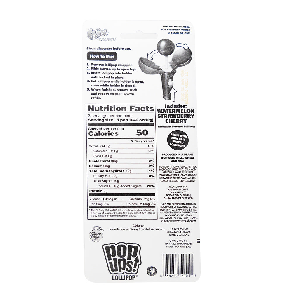 Nightmare Before Christmas Pop Ups Lollipops Singles - 1.26oz   Nutrition Facts Ingredients