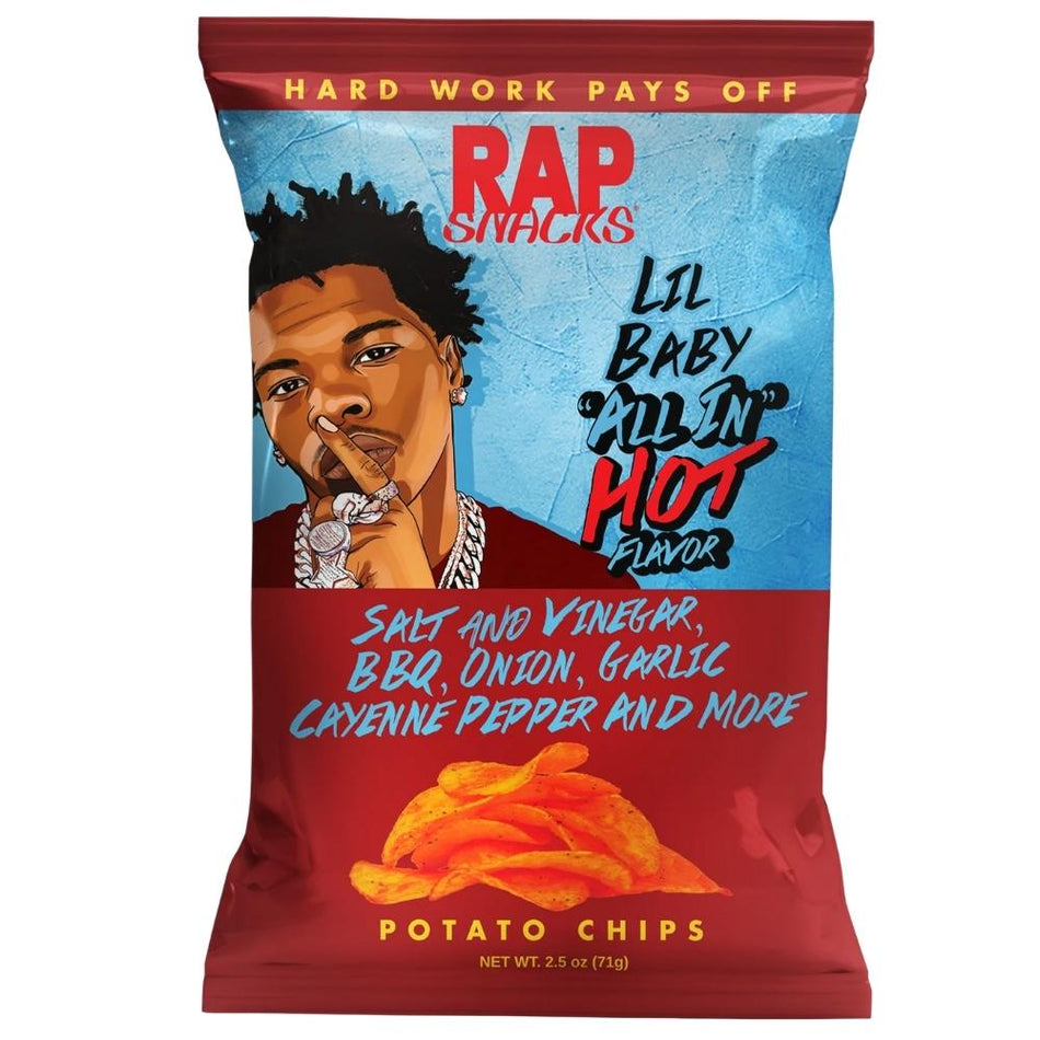 Rap Snacks Lil Baby All In Hot - 2.5oz, lil baby rap snacks, rap snacks, lil baby chips, salt and vinegar chips