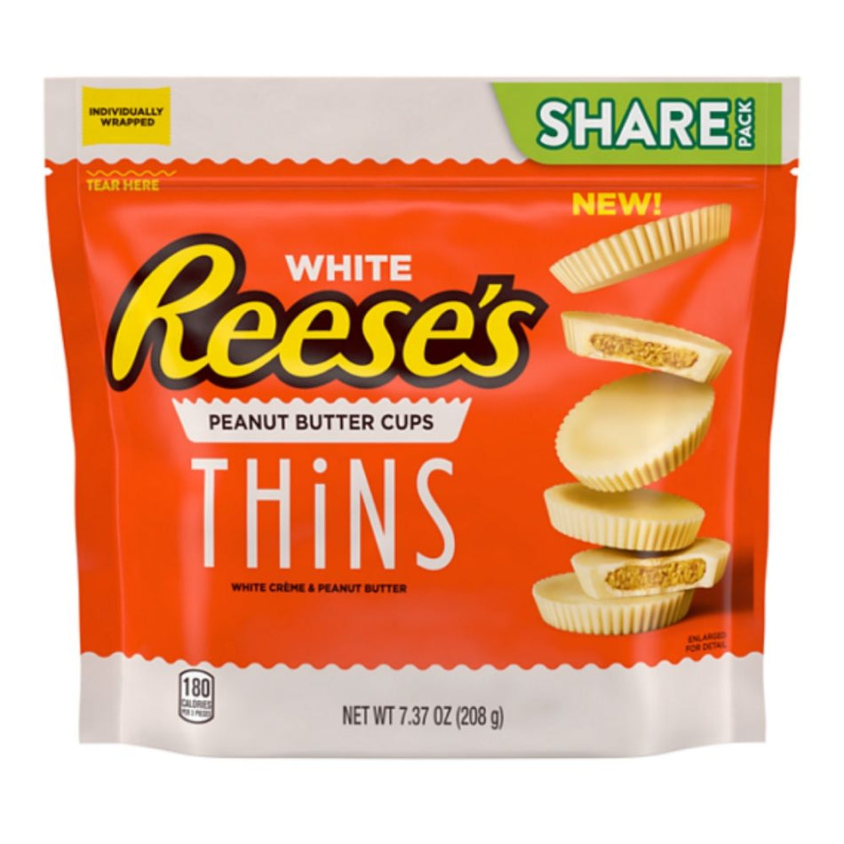 Reeses Thins White Creme Share Pack-208 g, Reese's Thins White Creme, Share Pack, Snowy Wonderland, White Creme Coating, Peanut Butter Center, Delicate Balance, Sweetness and Nuttiness, Crunch of Happiness, Unwrap the Magic, Craving More, reeses peanut butter cups, reeses chocolate, reeses cups, reeses peanut cups