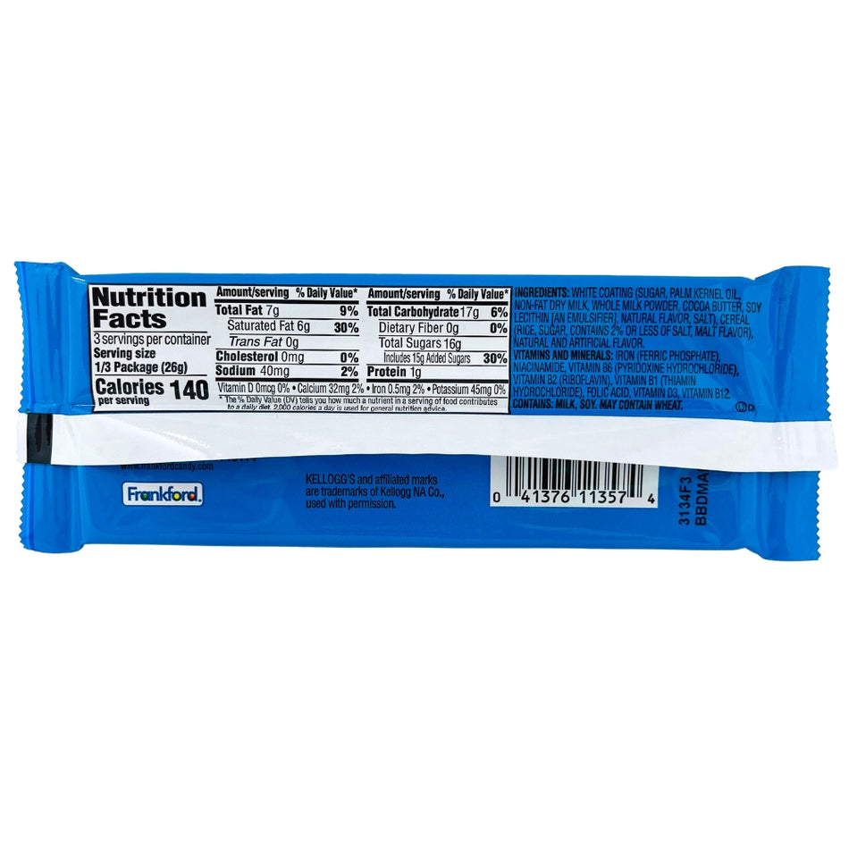 Rice Krispies King Size Candy Bar - 2.75oz Nutrition Facts Ingredients -Rice Krispie - Treats Krispy Rice - Marshmallows