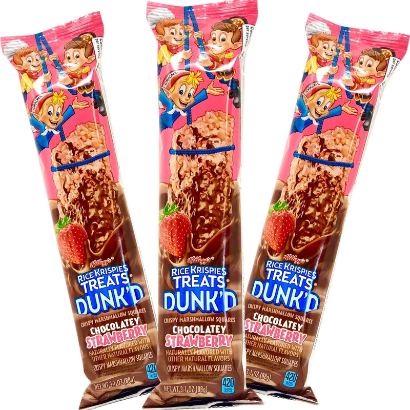 Rice Krispies Treats Dunk'd Chocolatey Strawberry - 3.1 oz, Rice Krispies Treats Dunk'd, Chocolatey Strawberry, Marshmallowy goodness, Chewy snacks, Strawberry flavor, Chocolate coated treats, Sweet tooth satisfaction, Snack time delight, Fun and tasty, Rice Krispies cereal, Sweet indulgence, Candy Funhouse snacks, Strawberry-infused treats