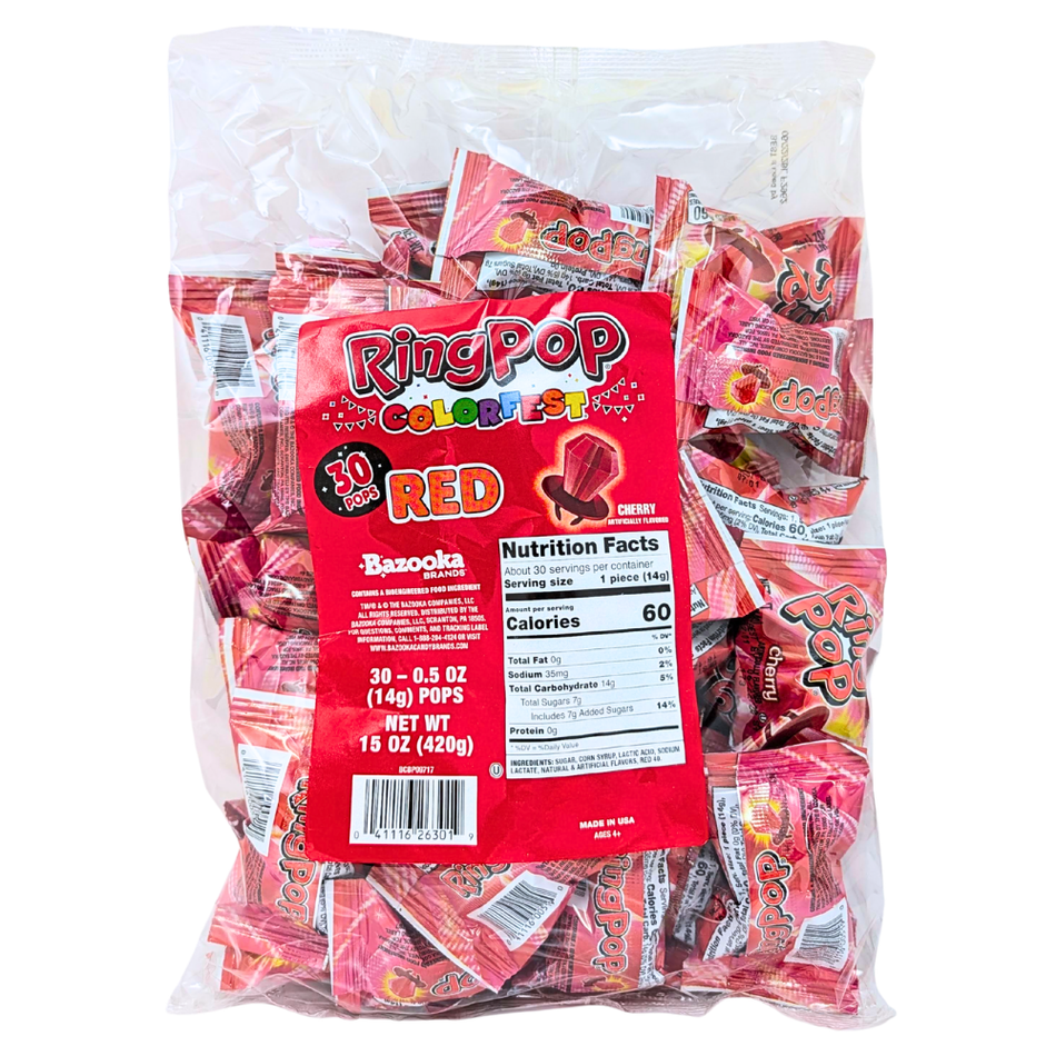 Ring Pop Colorfest Red Cherry 30pc - 15oz
