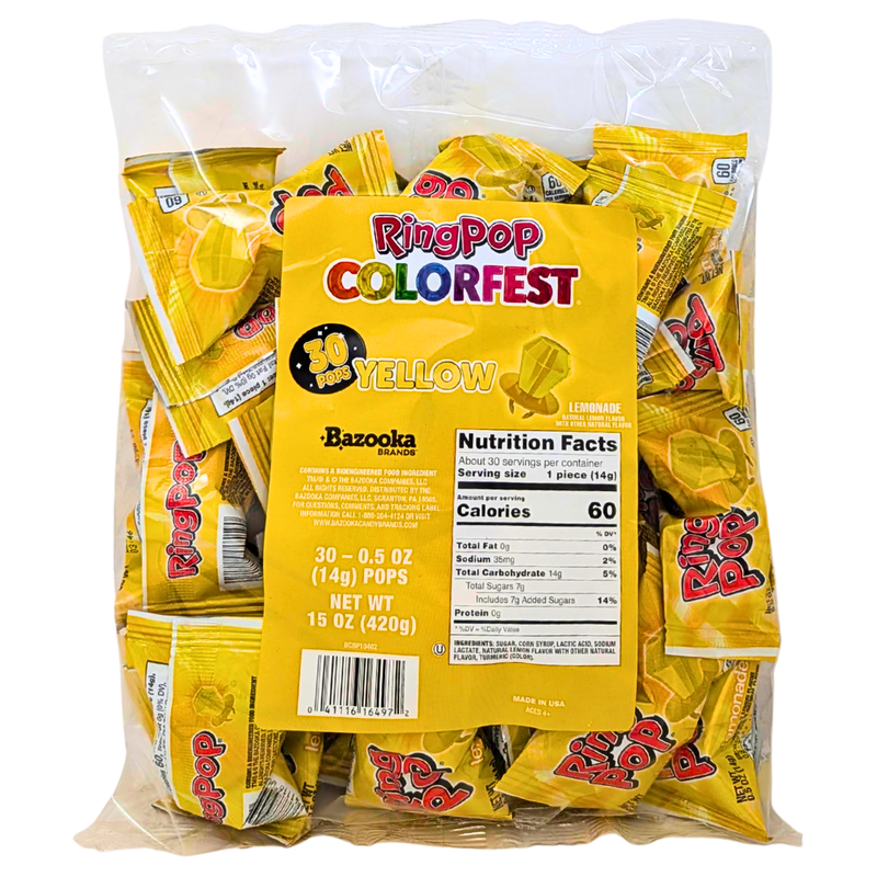 Ring Pop Colorfest Yellow Lemonade 30pc - 15oz