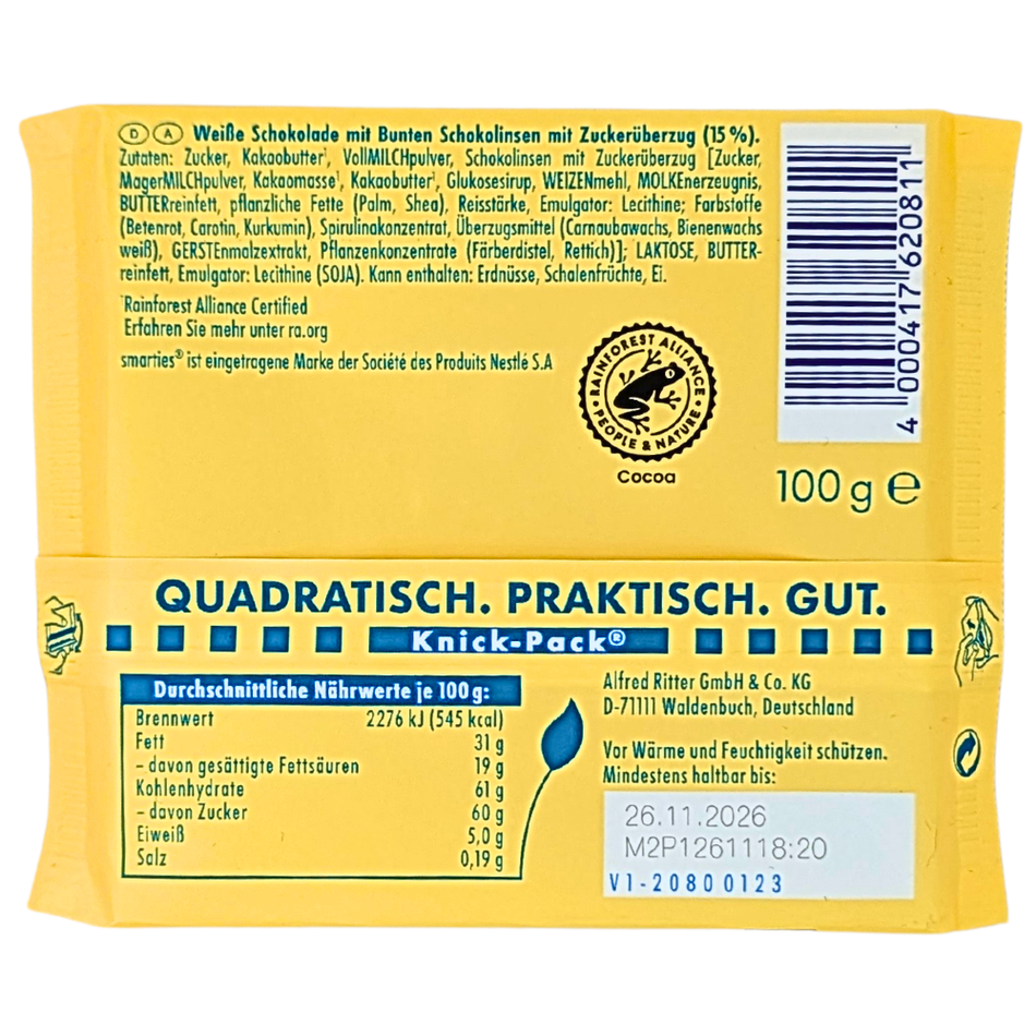 Ritter Sport Milk Chocolate with Smarties (Germany) - 100g